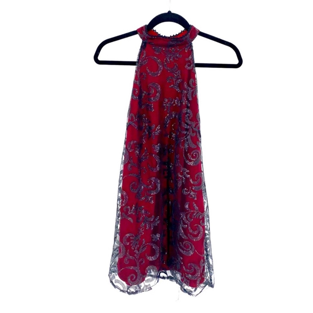 Altar’d State High Neck Sequin Halter Dress Red Black Size Medium